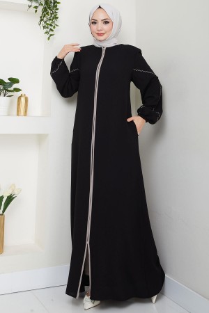 Kolları Nakışlı Ferace Siyah HM2721