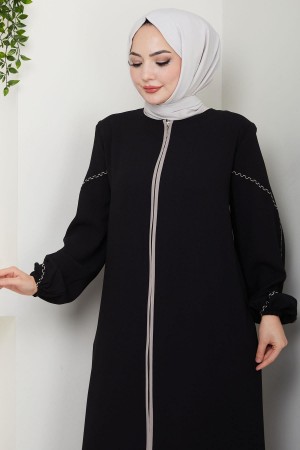 Kolları Nakışlı Ferace Siyah HM2721