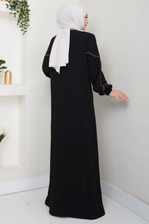 Kolları Nakışlı Ferace Siyah HM2721