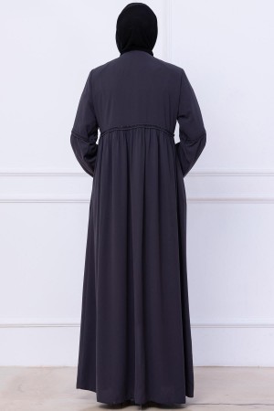 Büzgülü Taşlı Ferace Füme HM2732