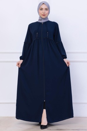 Büzgülü Taşlı Ferace Lacivert HM2732