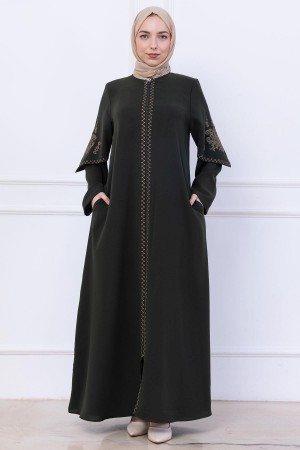 Nakış Detaylı Ferace Haki HM2733