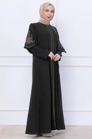 Nakış Detaylı Ferace Haki HM2733