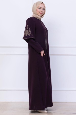 Nakış Detaylı Ferace Mürdüm HM2733