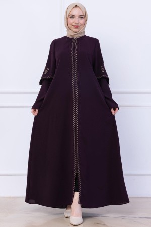 Nakış Detaylı Ferace Mürdüm HM2733