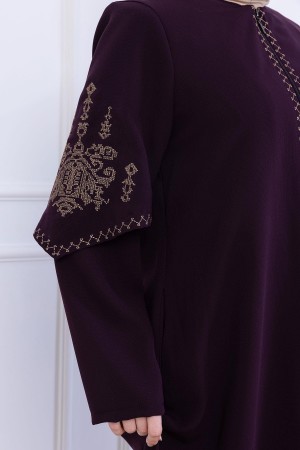 Nakış Detaylı Ferace Mürdüm HM2733