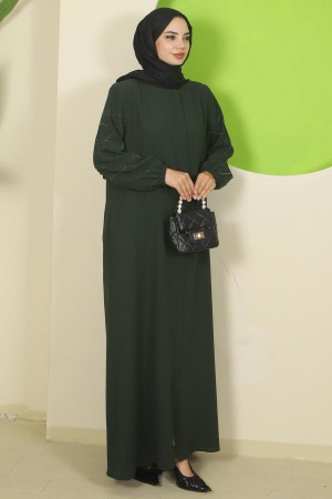 Kolları Taşlı Büyük Beden Ferace Haki HM2801