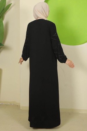 Kolları Taşlı Büyük Beden Ferace Siyah HM2801