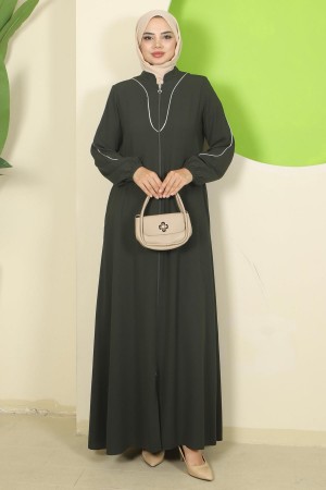 Biye Detaylı Ferace Haki HM2812