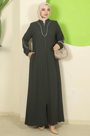 Biye Detaylı Ferace Haki HM2812