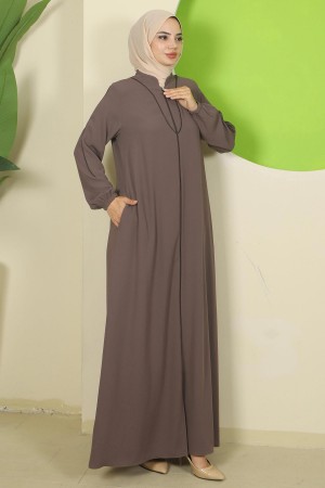 Biye Detaylı Ferace Kahverengi HM2812