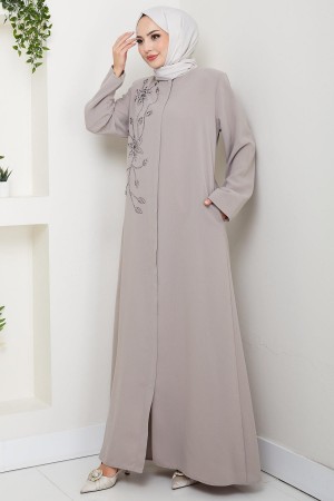 Çiçek Detay Taşlı Ferace Bej HM2847