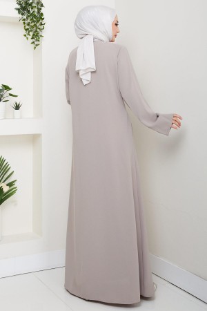 Çiçek Detay Taşlı Ferace Bej HM2847