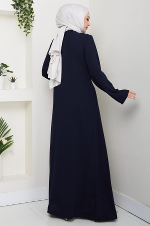 Çiçek Detay Taşlı Ferace Lacivert HM2847