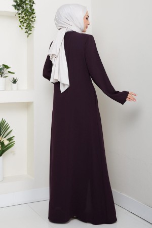 Çiçek Detay Taşlı Ferace Mor HM2847