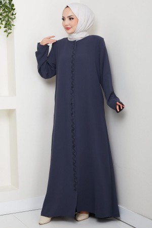 Zikzak Taşlı Ferace Füme HM2848