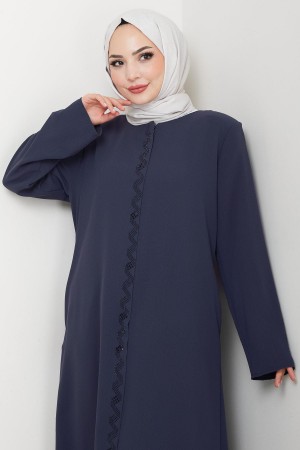 Zikzak Taşlı Ferace Füme HM2848