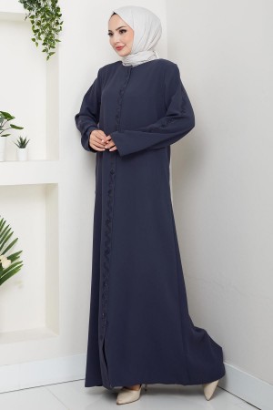 Zikzak Taşlı Ferace Füme HM2848