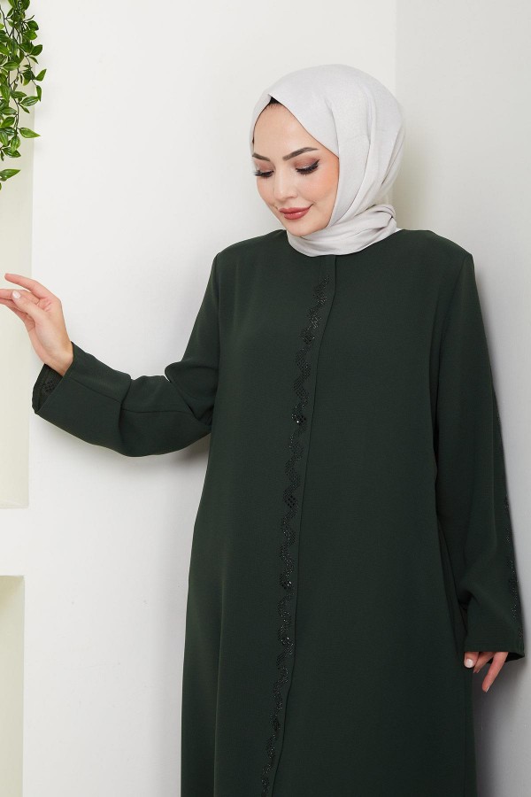 Zikzak Taşlı Ferace Haki HM2848