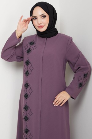 Deri İşlemeli Ferace Gül Kurusu HM2849