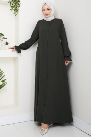 Pearl Detail Abaya Khaki HM2850