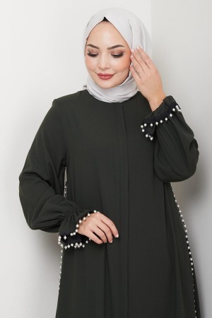 Pearl Detail Abaya Khaki HM2850