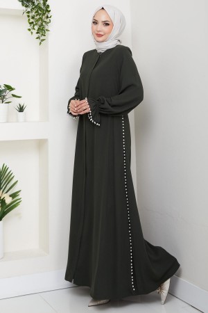 Pearl Detail Abaya Khaki HM2850