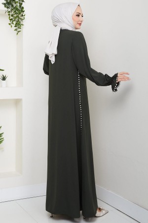 Pearl Detail Abaya Khaki HM2850