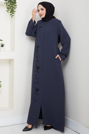 Gizli Patlı Taşlı Ferace Füme HM2851