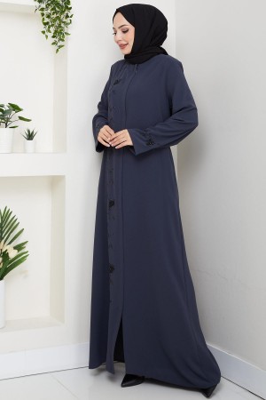 Gizli Patlı Taşlı Ferace Füme HM2851