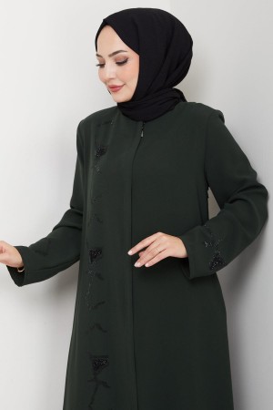 Gizli Patlı Taşlı Ferace Haki HM2851