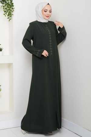 Gizli Patlı Çiçek Taşlı Ferace Haki HM2859