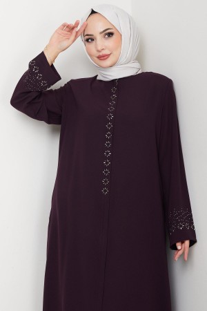 Gizli Patlı Çiçek Taşlı Ferace Mor HM2859