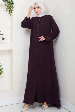 Gizli Patlı Çiçek Taşlı Ferace Mor HM2859