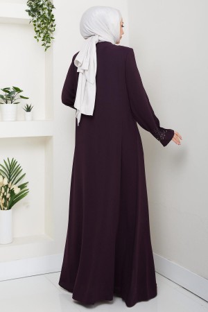 Gizli Patlı Çiçek Taşlı Ferace Mor HM2859