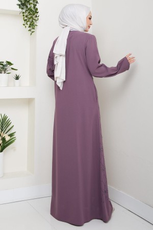 Gizli Patlı Yarım Taşlı Ferace Gül Kurusu HM2860