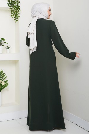 Gizli Patlı Yarım Taşlı Ferace Haki HM2860