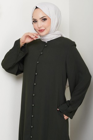 Kolu Pensli Düğmeli Ferace Haki HM2861