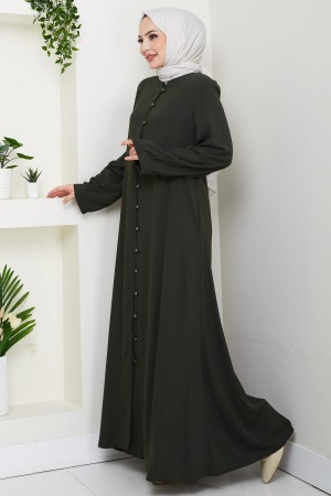 Kolu Pensli Düğmeli Ferace Haki HM2861