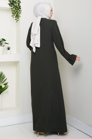 Kolu Pensli Düğmeli Ferace Haki HM2861