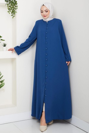 Kolu Pensli Düğmeli Ferace İndigo HM2861