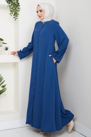 Kolu Pensli Düğmeli Ferace İndigo HM2861