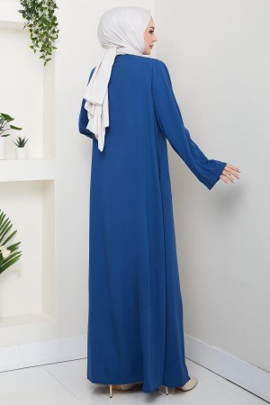 Kolu Pensli Düğmeli Ferace İndigo HM2861