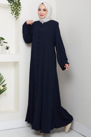 Kolu Pensli Düğmeli Ferace Lacivert HM2861