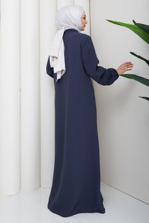 Yakası Bağcık Detaylı Büyük Beden Ferace Füme HM2868