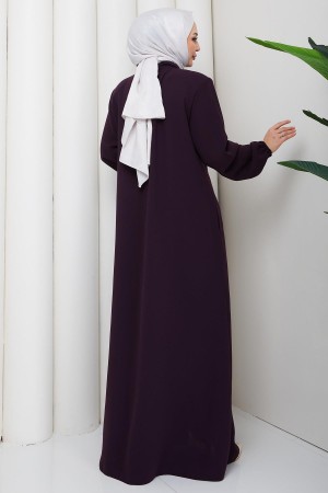 Yakası Bağcık Detaylı Büyük Beden Ferace Mor HM2868