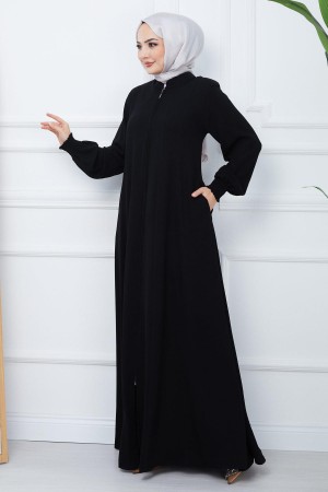 Parçalı Battal Beden Mevlana Ferace Siyah HM02362