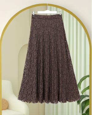 Patterned Lined Guipure Lace Skirt -Brown
