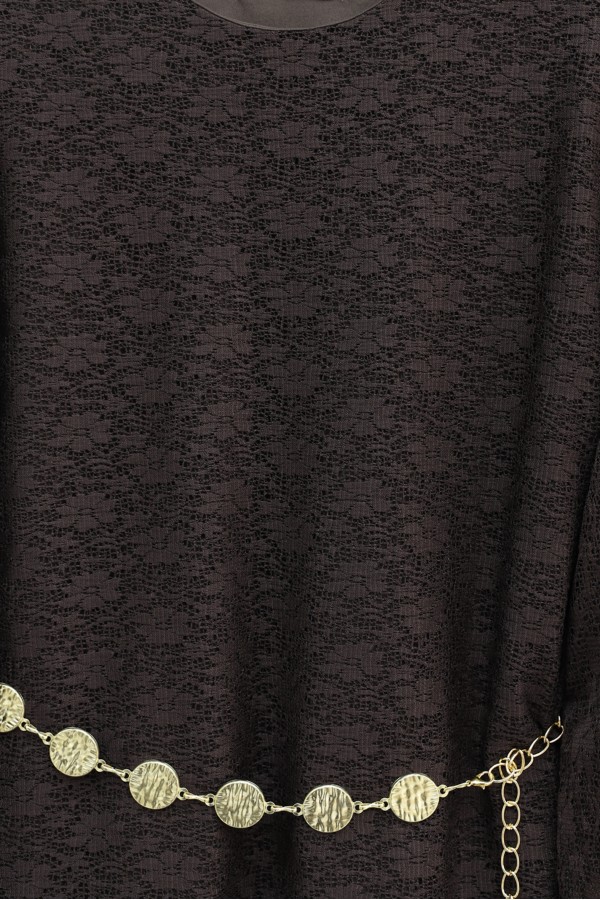 Round Neck, Belted, Lace Detail, Lined Trousers Set -Dark Coffee
