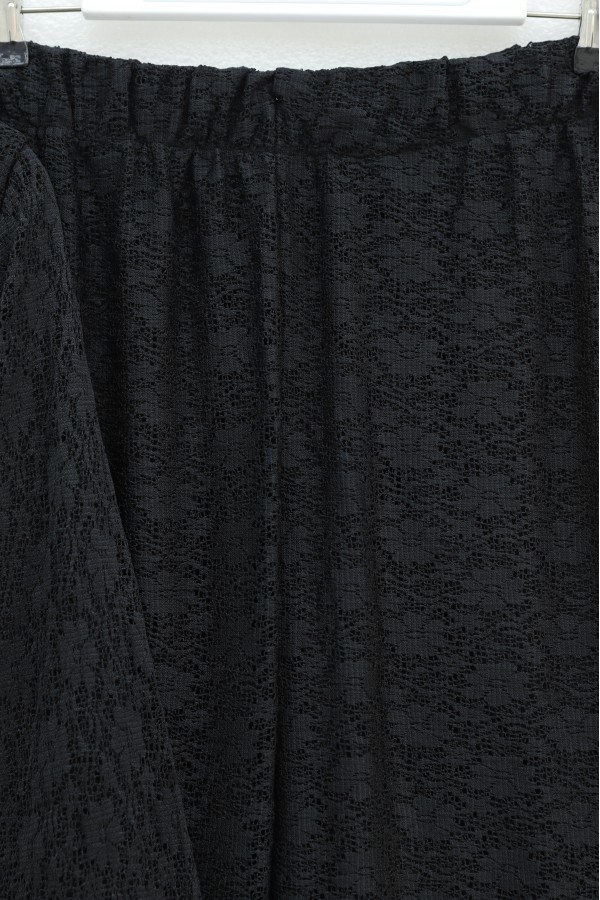 Round Neck, Belted, Lace Detail, Lined Trousers Set -Black